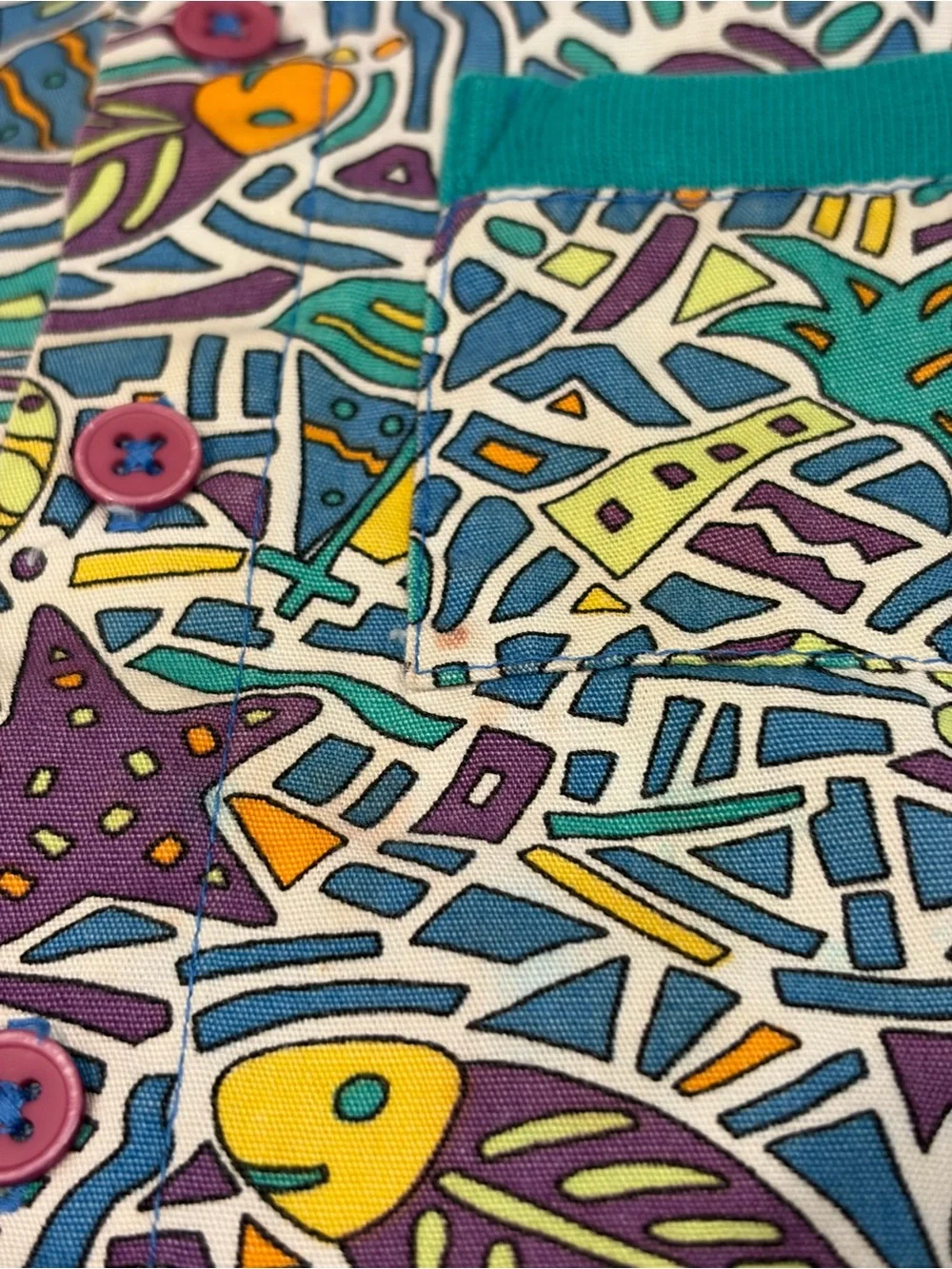 VTG Gymboree Multicolor Ocean Print Polo with Blue Collar and Yellow Cuffs